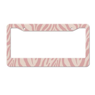 Pink Zebra Print License Plate Frames for Women Men Aluminum Holder Metal Tag Car Accessories for Front Rear Plate Decor