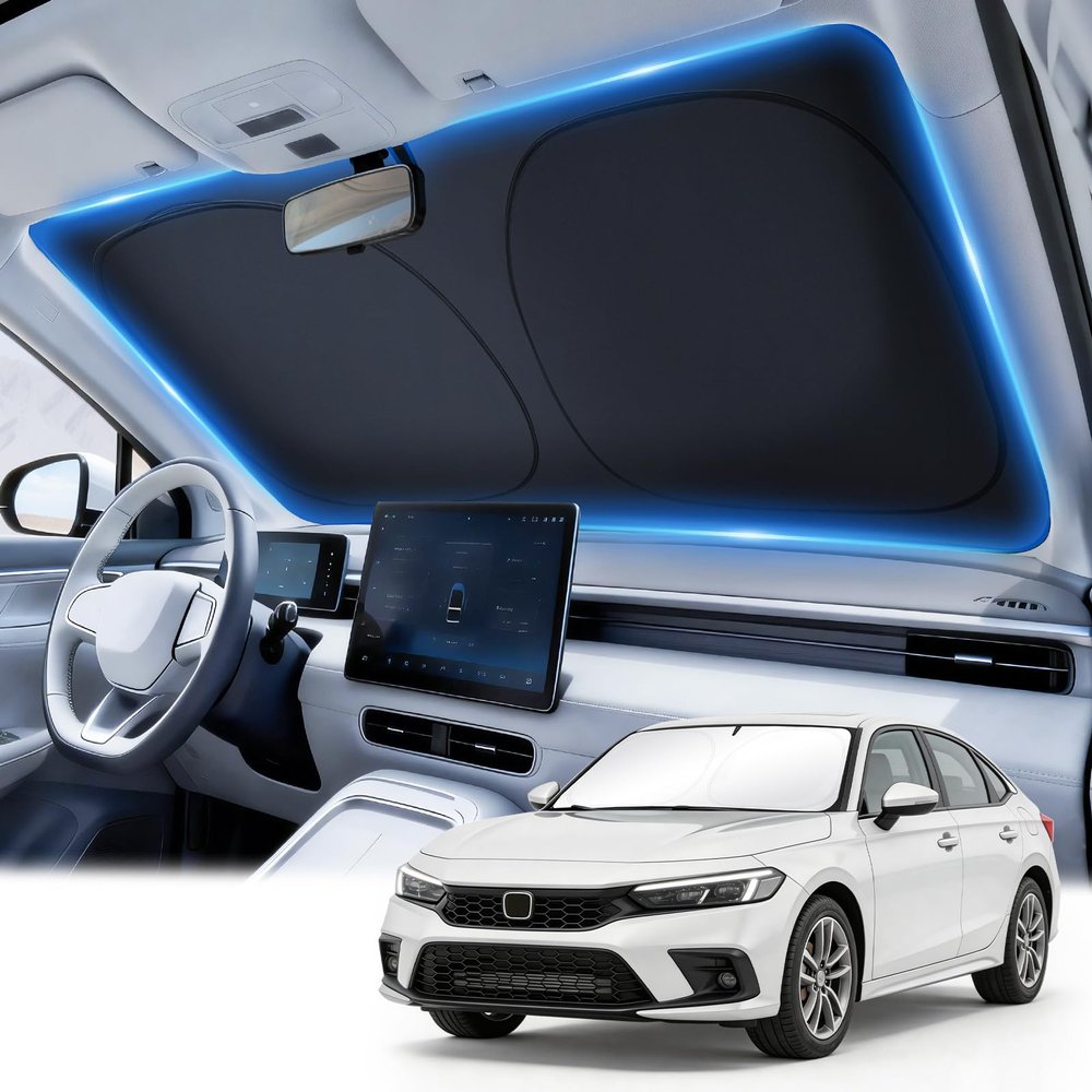 JUSTTOP Windshield Sunshade for Honda Civic 2022-2026 | Easy-Fold Civic Windshield Sun Shade, Car Interior Accessories | 300T Upgraded Heat & UV Reflective Sunshade for Car Windshield