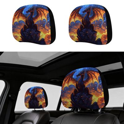 HTSAHKV Medieval Magic Dragon 2 Pcs Car Headrest Cover Car Seat Headrest Cover Auto Interior Accessories Universal Fit