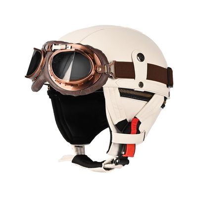Kids Retro Open Face Motorcycle Half Helmet for Moped Cruiser Chopper ATV, Boys Girls Dirtbike Go-Kart Electric Scooter German Skull Cap Vintage Helmet with Goggles, DOT Approved(D)