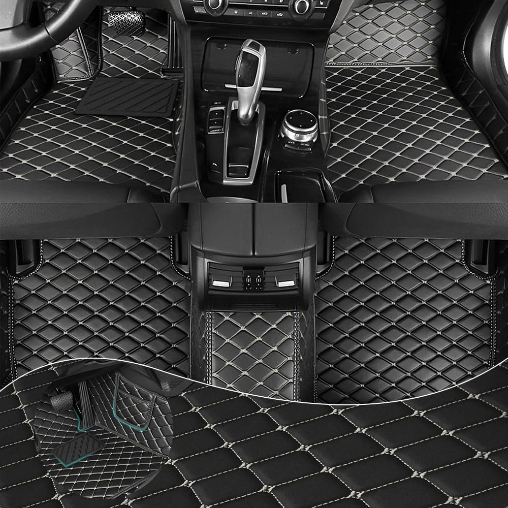 Car Floor Mats Fit for Toyota Camry 2001-2005 All Weather Durability Leather Car Floor Mats, Skidproof Pedal, Waterproof, Wear-reistant(Black Beige)