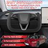 Heated Yoke Steering Wheel for Tesla Model 3 Highland Accessories 2024-2026, Smooth Black Nappa Leather, Black Stitching, Plaid Style Sport Grip Replacement, Retains OEM Heating Function view 2