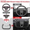 Heated Yoke Steering Wheel for Tesla Model 3 Highland Accessories 2024-2026, Smooth Black Nappa Leather, Black Stitching, Plaid Style Sport Grip Replacement, Retains OEM Heating Function view 4