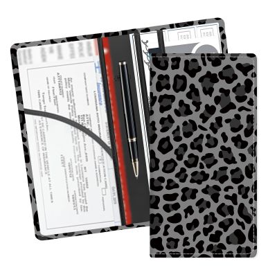 ADUQLZUX Leather Car Registration and Insurance Card Holder, Cute Car Accessories Vehicle Glove Box Car Organizer for Documents, Cards, License Grey Black Leopard