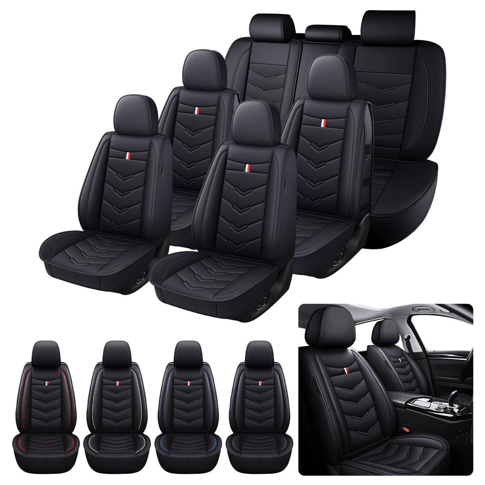 AUNM 7 Car Seat Covers Fit for Chrysler Pacifica Hybrid 2017-2026,Black