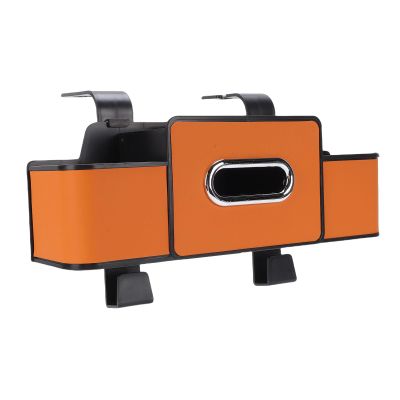 SUNGOOYUE Car Back Seat Organizer, Plastic Headrest Storage Box with Cup Holder, MultiFunctional Travel Accessories for Kids and Toddlers (Orange)