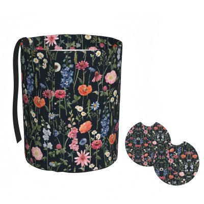 Car Trash Bag Wildflower Floral Hanging Back of Seat Car Portable Trash Bag Wildflower Floral Waterproof One-Handed Portable Strap Drawstring Garbage Bags 2 Pieces Car Coasters