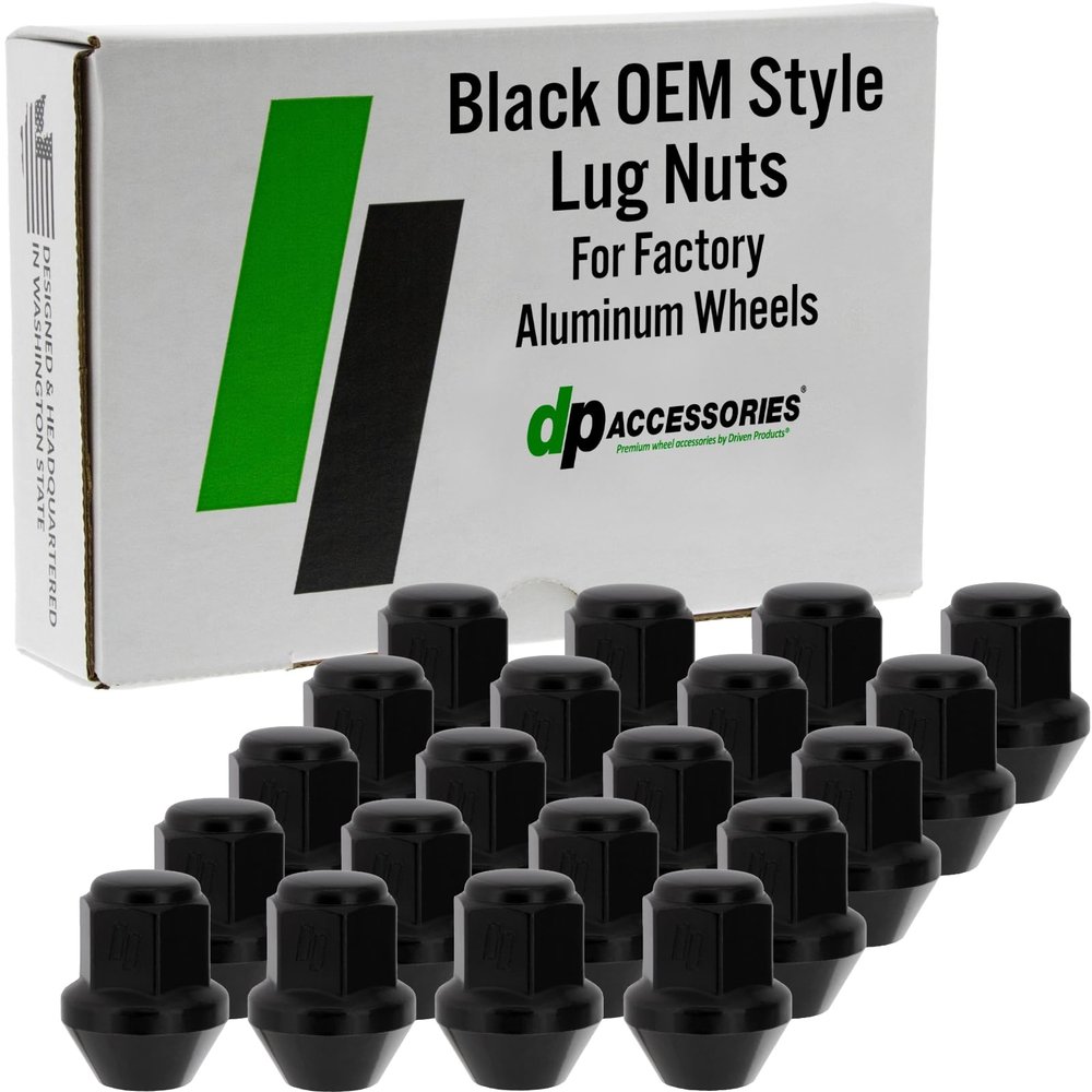 DPAccessories Black Lug Nuts | Compatible Replacement for Chevrolet Cadillac Buick | 9597846, 9598179 | for Factory/OEM Wheels Only | Set of 20 | DGM141502F-BK/020