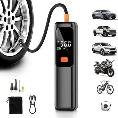 Portable Tire Inflator Cordless Electric Air Pump with Gauge & Auto Shut-Off Rechargeable Tire Inflator with 4 Nozzles for Car Motorcycle Bike Tires & Sports Balls