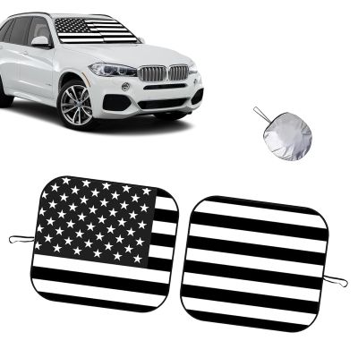 Cuymoap 2 PCS Car Windshield Sun Shades, American Flag Sun & Heat Blocking Shield, Memory Wire Foldable Split Design Sun Visor, Front Window Protector for Most Cars & SUVs (Black)