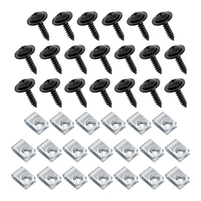 Yidcidu 40PCS Car Fender Liner Screw Set, Metal Breakage Protection U-nut Screws Kit, 20 Screws & 20 Iron Sheets Fixed Set, Compatible with Accord Civic CR-V Element 90114-SE0-000 (Black & Silver)