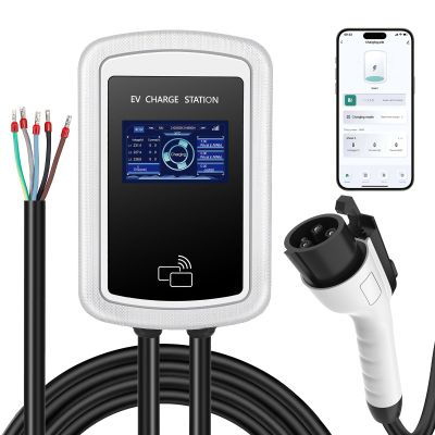 Inerkado Level 2 EV Charger 240V 32A WiFi/APP Enabled Smart EVSE Hardwired EV Charger 25ft Cable, RFID Card & Weatherproof Design for All Electric Vehicles