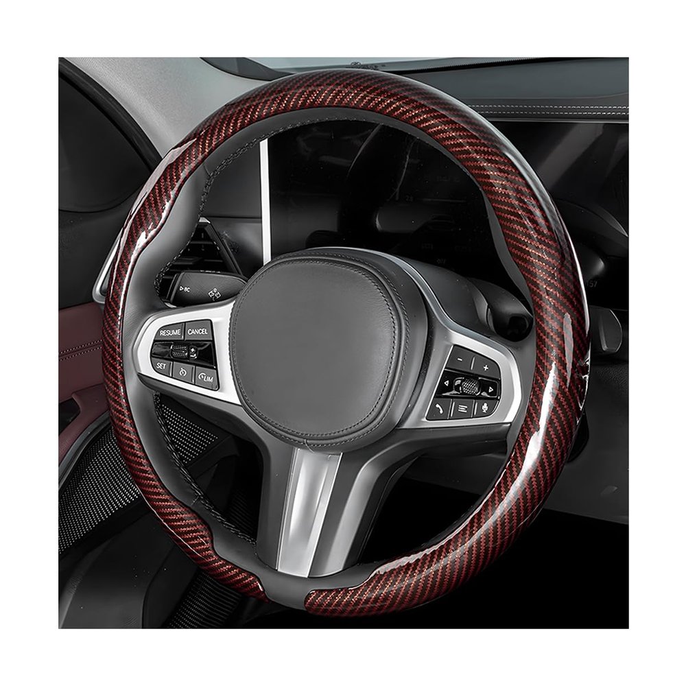 HAMOJUF Car Steering Wheel Cover, 14.5-15" Carbon Fiber Anti-Skid Sporty Steering Wheel Protector, Clip-on Auto Interior Decoration Accessories, Universal for SUV Van Truck (Brown)