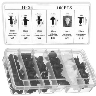 100pcs for Hyundai Bumper Retainer Clips Assortment Kit, 6 Sizes Push Type Fender Liner Fastener Set with Storage Box for Hyundai Veloster, Veloster N, EX6, EX8, Elantra GT, H300