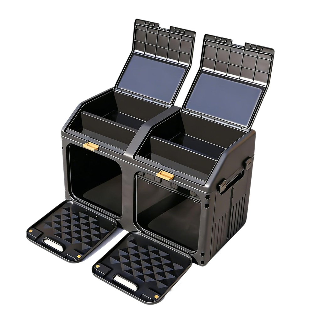RKXKJ Car Trunk Storage Organizer, 33/66L Large Capacity Foldable Cargo Box, with Side Access & Double Lids, Robust, Partition Storage, for SUV, Sedan, Truck, Camping & Road Trips