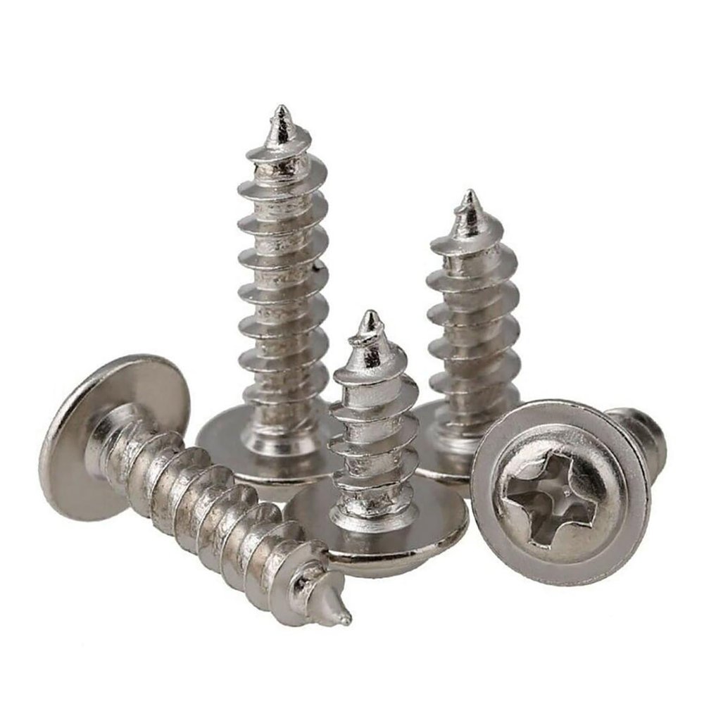 Round Pan Head Phillips Self Tapping Screw with Pad M1.2-M4 Nickel/Black Zinc Plated Cross with Collar Padded Washer Small Bolt(Black Zinc,M1.2x3(100pcs))