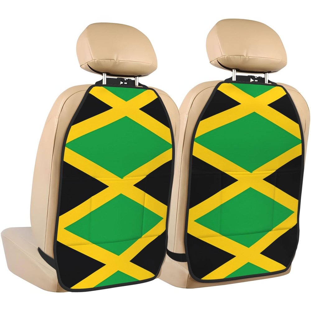 GGNKDL Jamaica Flag Prints 2-Pack Car Backseat Organizer Universal Fit Kick Mats Protector - Heavy Duty Waterproof & Stain Resistant Storage Accessories