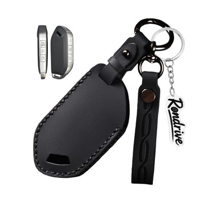 Rondrive 7 Buttons Key Cover Compatible with Kia Sportage 2026 2025 K4 K5 Telluride Carnival Sorento EV6 EV9 Genuine Leather Car Key Fob Case, Black