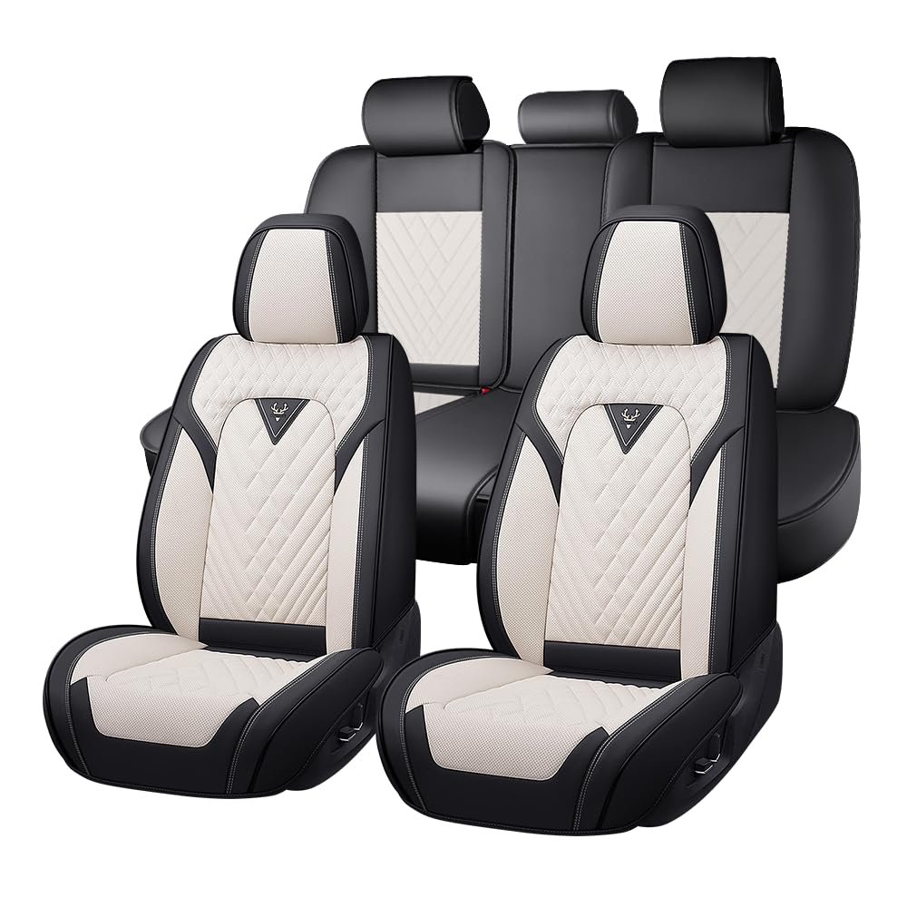JXTH Car Seat Covers Full Set for Nissan Maxima 2000-2023, Waterproof Nappa Leather Car Seat Cover with Memory Foam, Full Coverage&360 Protection Car Seat Covers Sets (5 Seat,Cream White)