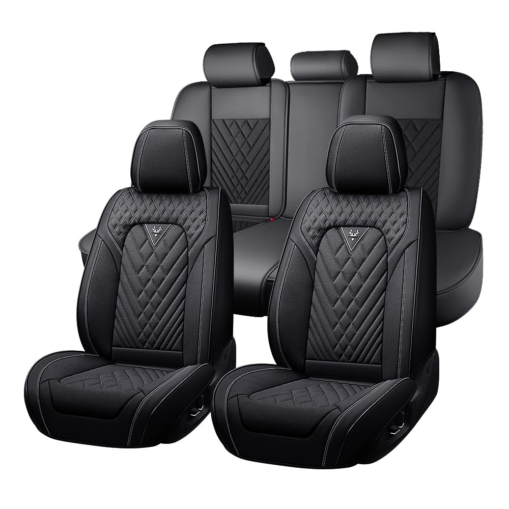 JXTH Car Seat Covers Full Set for Ford Flex 2009-2019, Waterproof Nappa Leather Car Seat Cover with Memory Foam, Full Coverage&360 Protection Car Seat Covers Sets (5 Seat,Black)