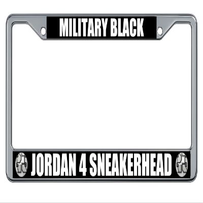Jordan 4 Military Black Sneaker Match Streetwear Sneakerhead Shoe Fan Gift License Plate Frame (2 Pack), Chrome Car Tag Holder