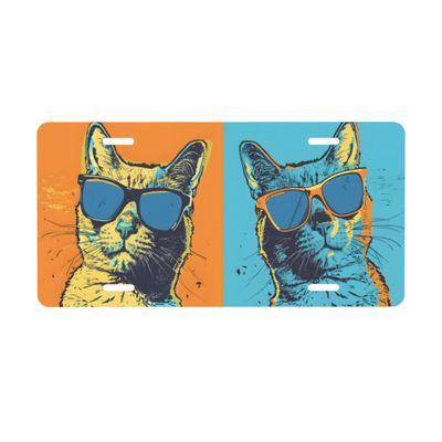 Funny Cat Animal License Plate, Decorative Car Front License Plate, Aluminum Novelty License Plates Vanity Tag Metal Car Plate 6 x 12 in, Made in USA (4 Holes) for Men & Women