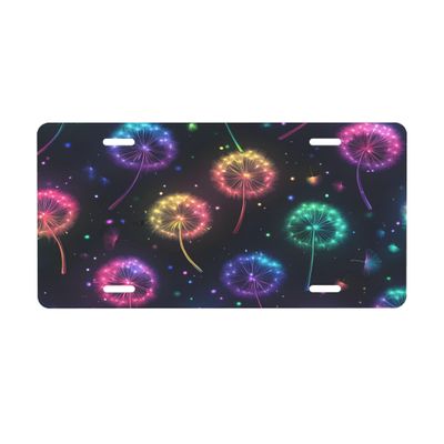 Glowing Colored Dandelion License Plate, Decorative Car Front License Plate, Aluminum Novelty License Plates Vanity Tag Metal Car Plate 6 x 12 in, Made in USA (4 Holes) for Men & Women