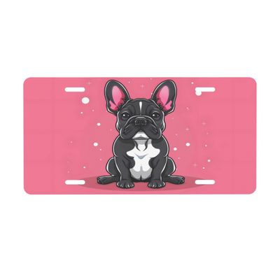 Cute Animal Cartoon Dog License Plate, Decorative Car Front License Plate, Aluminum Novelty License Plates Vanity Tag Metal Car Plate 6 x 12 in, Made in USA (4 Holes) for Men & Women