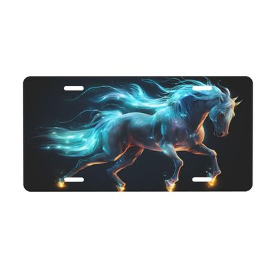 Glowing Animal Horse License Plate, Decorative Car Front License Plate, Aluminum Novelty License Plates Vanity Tag Metal Car Plate 6 x 12 in, Made in USA (4 Holes) for Men & Women