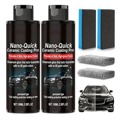 2PCS Nano-Quick Ceramic Coating Pro, Revolutionary Nano Spray for Car Detailing, Car Nano Quick Coat Restoring, for Dust-Proof Glass Effect and Lasting Luster, 3.38fl.oz