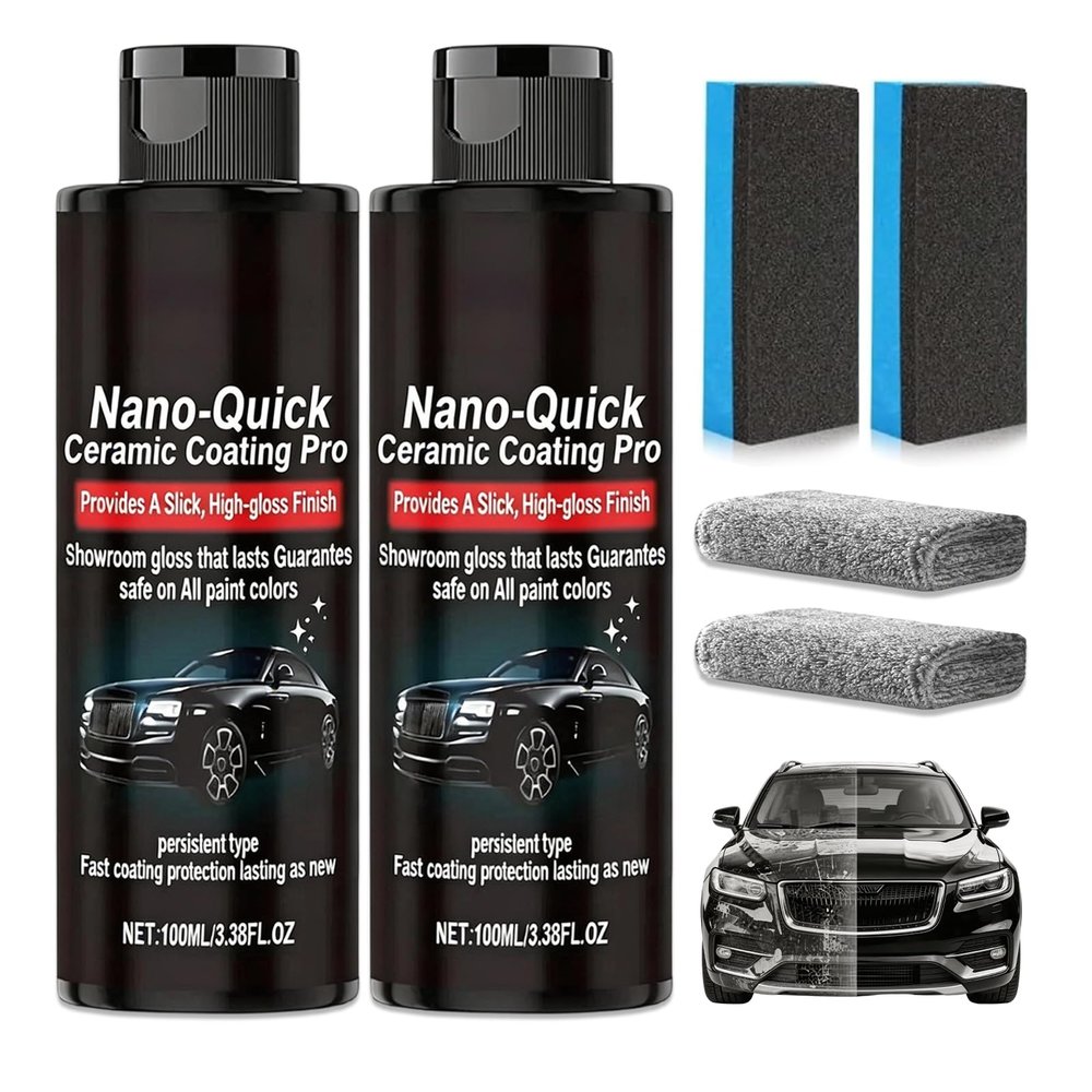 2PCS Nano-Quick Ceramic Coating Pro, Revolutionary Nano Spray for Car Detailing, Car Nano Quick Coat Restoring, for Dust-Proof Glass Effect and Lasting Luster, 3.38fl.oz