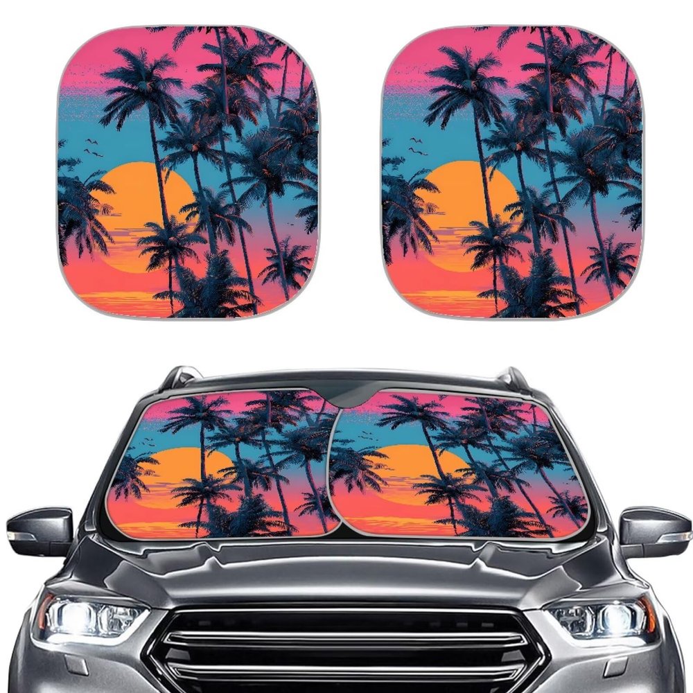HUISEFOR Tropical Windshield Sunshade for Women Palm Tree Car Windshield Sun Shade for Summer Heat Resistant Car Sunshade for Front Window Universal Fits SUV Vehicle Sedan Truck