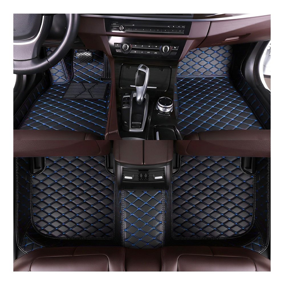 Car Floor Mats for BMW M6 2013-2015 2 Doors with Pocket, Faux Leather Floor Mats for Car, All Weather Easy to Clean,Premium Car Accessories(Black and Blue)