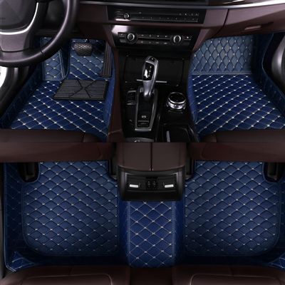 Car Floor Mats for Cadillac ATS Long 2014-2018 with Pocket, Faux Leather Floor Mats for Car, All Weather Easy to Clean,Premium Car Accessories(Blue and Beige)