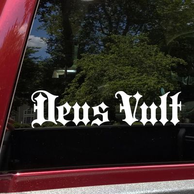 Green - Deus Vult God Wills It Medieval Script Vinyl Decal 10 x 2.5-inch Waterproof for Car Window Laptop Outdoor Use