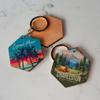R and R Imports Worcester Massachusetts Vintage Souvenir Design 2 Wooden Hexagon Keychain view 2