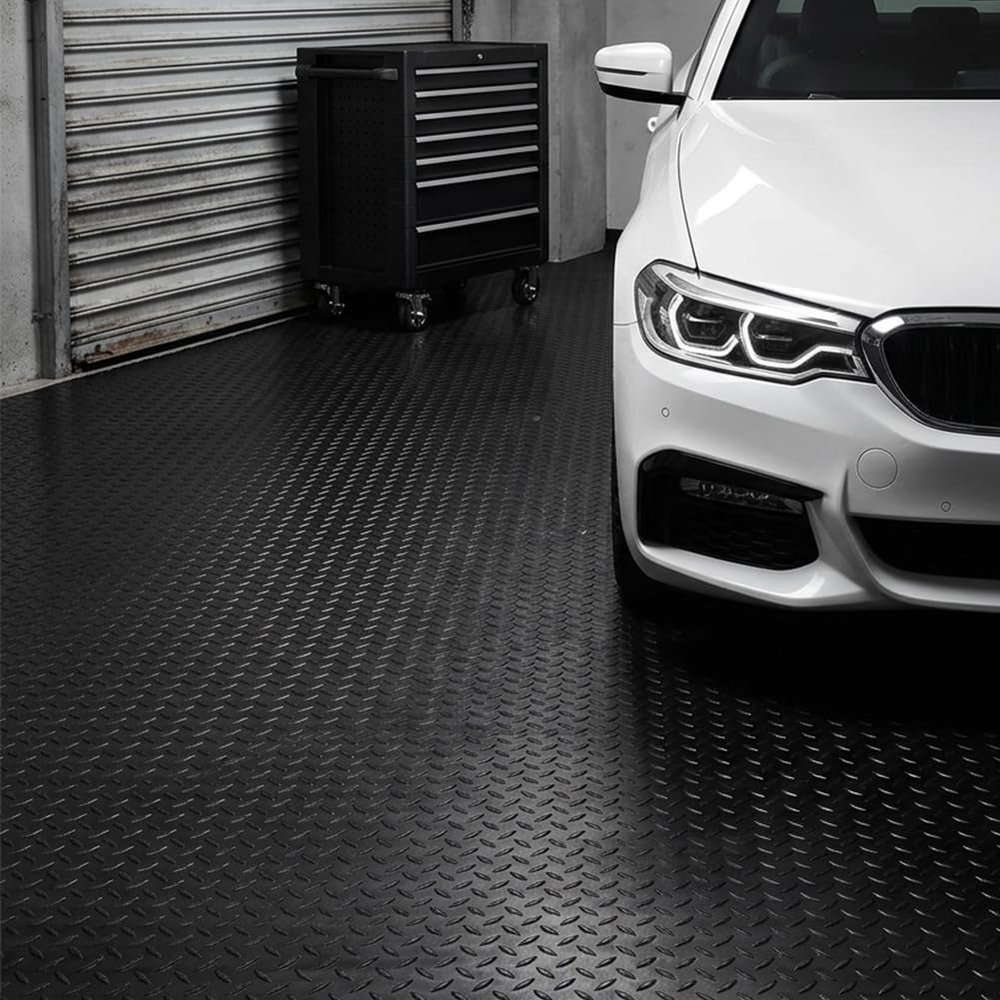 GL 2.8mm Thickened Garage Floor Mat, Custom Size Heavy Duty Parking Mat Waterproof Non-Slip Floor Protector for Car, Trailer, SUV, Basement, Gym (Black) (5 Feet x 46 Feet)