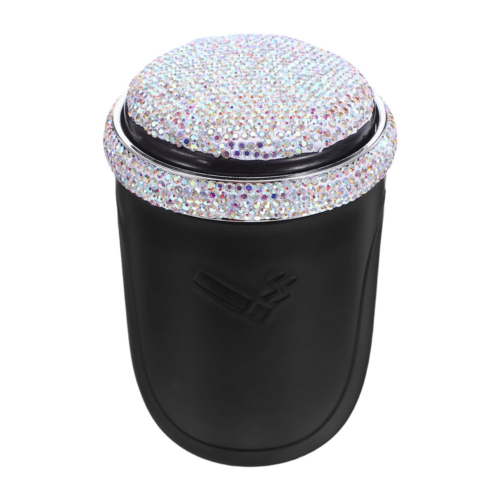 MUSISALY Car Ashtray with Lid Smokeless Auto Ashtray Bling Metal Butt Bucket with LED Light Indicator Portable Windproof Car Trash Can for Vehicle Interior Accessories