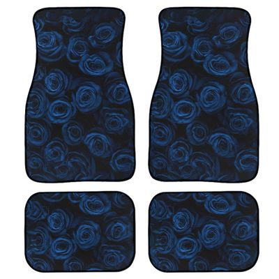 CXOVUDY Blue Rose Car Floor Mats Set of 4,Closeup Flower Bouquet Beautiful Blossoms Floor mats for Cars Universal Front Rear Vehicle Foot Rugs Dark Floral Pattern Car Accessories for Trucks Sedans