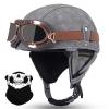 Motorcycle Half Helmet Retro German Handmade Leather Half Face Quick Release Buckle with Goggles/Visor - DOT Approved for Cruiser Scooter Chopper Moped for Adults Men Women view 1