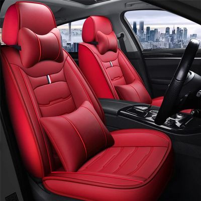 BPOOBP Luxury 5 Seats Car Seat Covers Fit for Ki#a Rio5/Stinger/OptimaPlug-ln Hybrid Vehicles Front&Rear Seat Protector Waterproof Leather Seat Cushion (Red with Pillows)