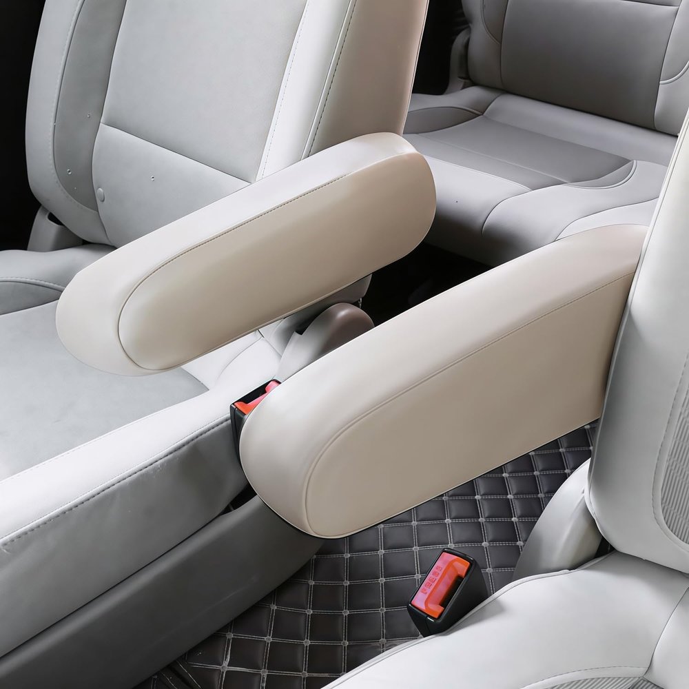 JDDRY Car Front Seat Armrest Covers Leather,Car Armrest Protectors,Auto Arm Rest Cover Replacement,Universal for MPV/SUV/Truck(Beige,2PC)