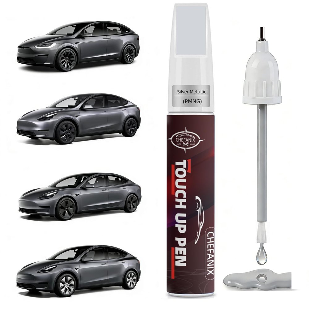 Touch Up Paint Pen for Tesla Model 3/Y/S/X (Midnight Silver Metallic(PMNG))Exact Color Match Car Paint Scratch Repair, 2-in-1 Brush & Pen, DIY Chip & Scratch Fix,Automotive Scratch Repair Pen