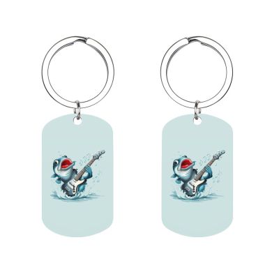 Mouth Bass Fish Guitar Keychains Metal Chain Keyring Car Backpack Purse Bag for Men Women