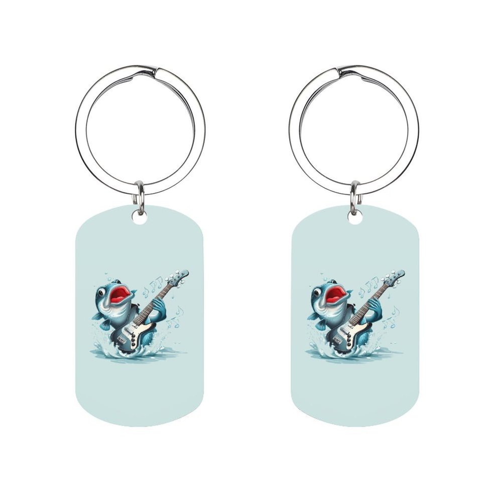 Mouth Bass Fish Guitar Keychains Metal Chain Keyring Car Backpack Purse Bag for Men Women