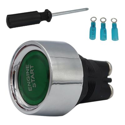Cabilock Ignition Push Start Button Switch 12v/24v with LED Light, Automatic Reset Engine Start Button for Vehicles, Includes 3 Pre-Wired Heat Shrink Tubes, Car Keyless Starter Accessory