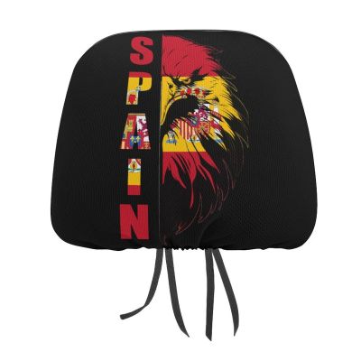 Unisex Adult Printed Car Headrest Cover 2 Pack Spain Spanish Flag Male Eagle Auto Front Elastic Seat Head Rest Protector Universal Rest Decor Accessories
