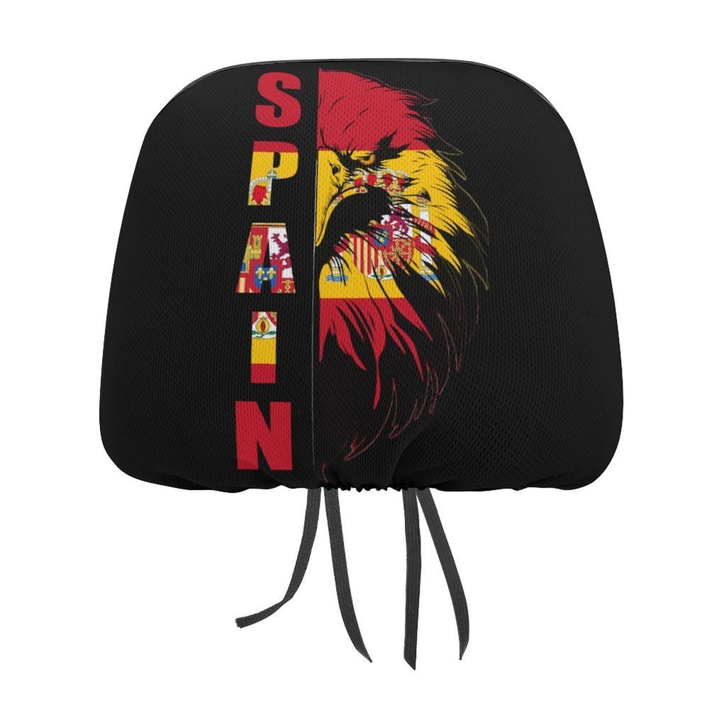 Unisex Adult Printed Car Headrest Cover 2 Pack Spain Spanish Flag Male Eagle Auto Front Elastic Seat Head Rest Protector Universal Rest Decor Accessories