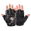 XUEXUAN Half Finger Punk Rivets PU Leather Gloves Black Cycling Gloves with Metal Chain for Motorcycles Fingerless Dancing Mitte view 1