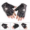 XUEXUAN Half Finger Punk Rivets PU Leather Gloves Black Cycling Gloves with Metal Chain for Motorcycles Fingerless Dancing Mitte view 2